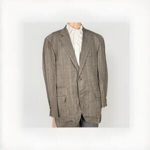 Brunello Cucinelli Prince Of Wales Taupe Sportcoat IT 54/ 44 US Wool Linen Silk